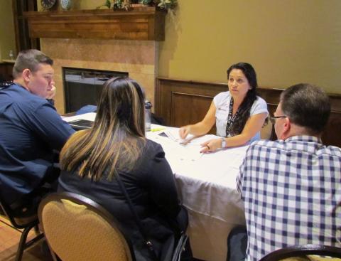Mirna Contreras, who works for the Licensing Division of the Soboba Tribal Gaming Commission, takes questions from potential employees who were made offers of employment at the Soboba Casino Resort Job Fair on Nov. 26 Mirna Contreras, who works for the Licensing Division of the Soboba Tribal Gaming Commission, takes questions from potential employees who were made offers of employment at the Soboba Casino Resort Job Fair on Nov. 26
