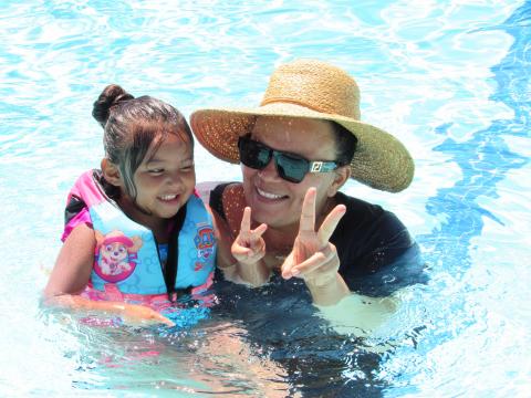Kelli Hurtado and her four-year-old granddaughter, Tonla Hurtado Laurenzana, enjoy swimming at the Soboba Sports Complex pool on July 13 Kelli Hurtado and her four-year-old granddaughter, Tonla Hurtado Laurenzana, enjoy swimming at the Soboba Sports Complex pool on July 13