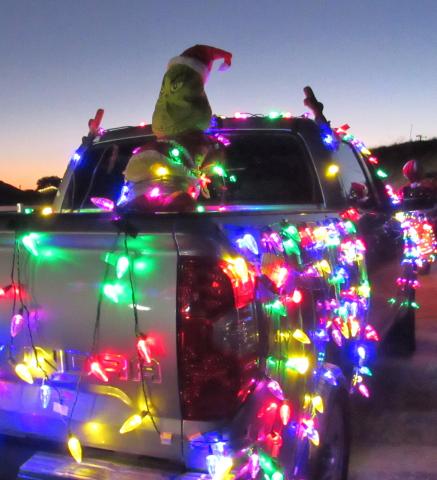 Bianca Machado said everyone loves the Grinch and showed him off with her entry in Dec. 19’s light parade at the Soboba Reservation Bianca Machado said everyone loves the Grinch and showed him off with her entry in Dec. 19’s light parade at the Soboba Reservation