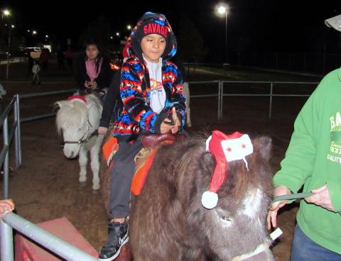 Kids lined up to take miniature horse rides at the second annual Tree Lighting Ceremony and Light Parade hosted by the Soboba Parks and Recreation Department at the sports complex on Dec. 19 Kids lined up to take miniature horse rides at the second annual Tree Lighting Ceremony and Light Parade hosted by the Soboba Parks and Recreation Department at the sports complex on Dec. 19