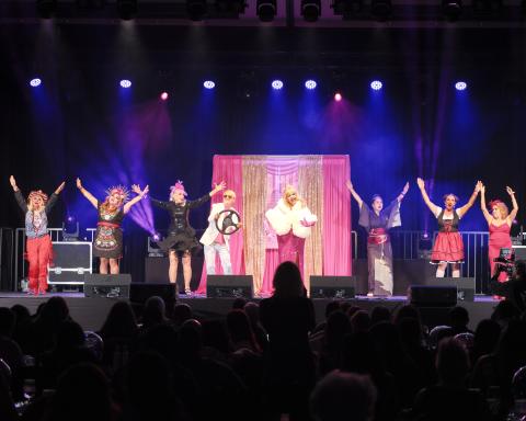 Barbie was the theme for the performance by the Global Society for Female Entrepreneurs, who finished third at the 17th annual Charity Lip Sync Contest, June 13 Barbie was the theme for the performance by the Global Society for Female Entrepreneurs, who finished third at the 17th annual Charity Lip Sync Contest, June 13