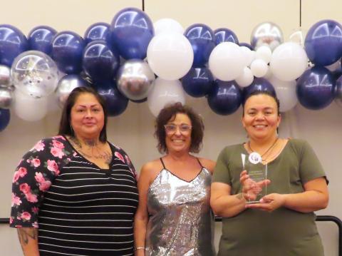 The Soboba Foundation is recognized for its many years of support of the American Cancer Society Relay for Life of Riverside County East, including hosting the annual Survivor & Caregiver Luncheon for the 10th year on July 31. From left, Soboba Foundation Secretary Antonia Briones-Venegas, ACS Senior Development Manager Cathi Hill and Soboba Foundation Member-at-Large and Soboba Tribal Council Sergeant-at-Arms Kelli Hurtado
