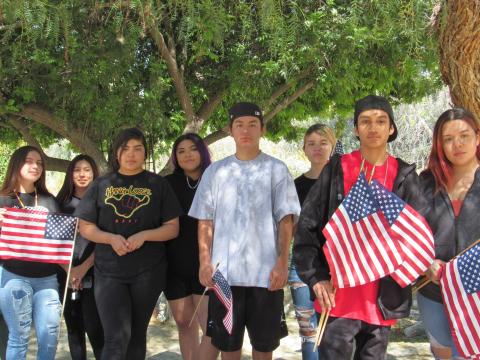 Soboba Youth Council members spent the morning of May 21 placing flags on the gravesites of veterans buried at the Soboba Cemetery Soboba Youth Council members spent the morning of May 21 placing flags on the gravesites of veterans buried at the Soboba Cemetery