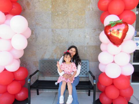 Celena Pimental and her daughter Emilia, 5, take a photo outside the Soboba Tribal Preschool before joining the Mother’s Day celebration inside Celena Pimental and her daughter Emilia, 5, take a photo outside the Soboba Tribal Preschool before joining the Mother’s Day celebration inside