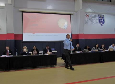 Soboba Tribal Administrator Michael Castello welcomes guests to a career workshop on Feb. 6 that helped introduce a new collaboration between Mt. San Jacinto Community College and the Soboba Band of Luiseño Indians Soboba Tribal Administrator Michael Castello welcomes guests to a career workshop on Feb. 6 that helped introduce a new collaboration between Mt. San Jacinto Community College and the Soboba Band of Luiseño Indians