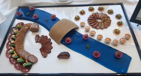 Nanisha Ramos and her team earned gold medals during the cold foods platter competition at the Riverside City College Culinary Academy. The protein choice of duck was featured throughout the challenge which included entrees of Asian Duck Galentine, Teardrop Duck Terrine and Soy-lacquered Smoked Duck Breast plus a garnish of Duck Confit Tartlets with Lingonberry Jam Nanisha Ramos and her team earned gold medals during the cold foods platter competition at the Riverside City College Culinary Academy. The protein choice of duck was featured throughout the challenge which included entrees of Asian Duck Galentine, Teardrop Duck Terrine and Soy-lacquered Smoked Duck Breast plus a garnish of Duck Confit Tartlets with Lingonberry Jam