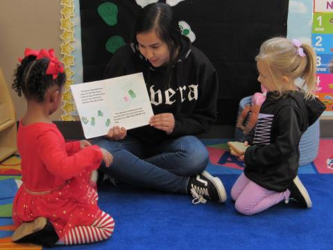 Luisa Rivera shares her story about the importance of recycling with children at Soboba Tribal Preschool Luisa Rivera shares her story about the importance of recycling with children at Soboba Tribal Preschool