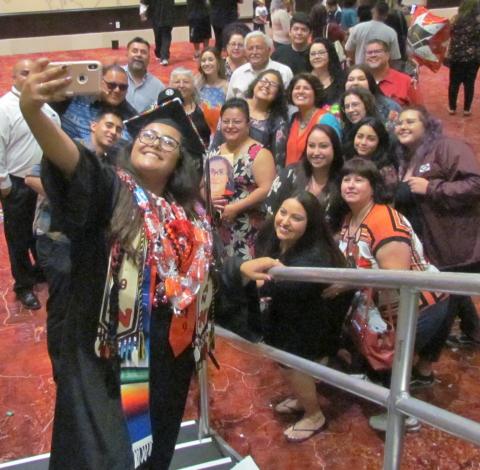 Noli Indian School Valedictorian takes a selfie with family and friends after her graduation on June 5 at the Soboba Casino Resort Event Center in San Jacinto  Noli Indian School Valedictorian takes a selfie with family and friends after her graduation on June 5 at the Soboba Casino Resort Event Center in San Jacinto
