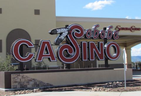 The iconic Soboba Casino sign that graced the entrance to the legacy facility built in 1995 has found a home at the Soboba Casino Resort – a reminder of how the past is an important part of the future The iconic Soboba Casino sign that graced the entrance to the legacy facility built in 1995 has found a home at the Soboba Casino Resort – a reminder of how the past is an important part of the future