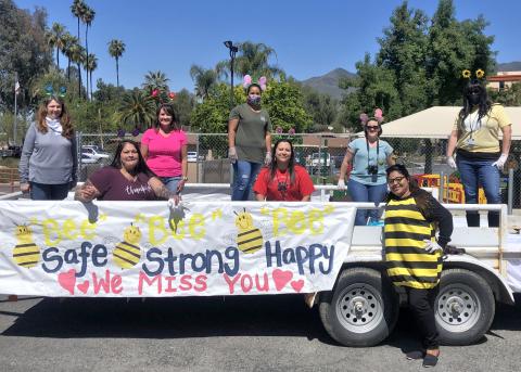 Teachers and staff from Soboba Tribal Preschool rode a float through the streets earlier this month to let their students know how much they are missed during the mandatory school closure