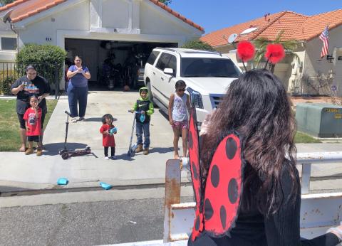 The Arviso family greets the Soboba Tribal Preschool float as it travels through students’ neighborhoods to share some smiles and goody bags The Arviso family greets the Soboba Tribal Preschool float as it travels through students’ neighborhoods to share some smiles and goody bags