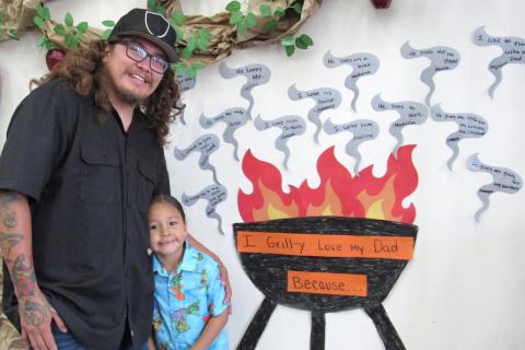 Junior Medina with his son Kavikvish, 5, at the Soboba Tribal Preschool’s Father’s Day celebration, May 22 Junior Medina with his son Kavikvish, 5, at the Soboba Tribal Preschool’s Father’s Day celebration, May 22