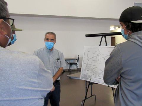 ERSC Project Engineer Reza Toorzani describes plans for the upcoming water pipeline replacement project at the Soboba Reservation during a recent community outreach event ERSC Project Engineer Reza Toorzani describes plans for the upcoming water pipeline replacement project at the Soboba Reservation during a recent community outreach event