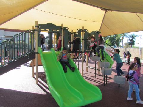 The new upgraded playground was opened for 82 students of the Soboba Tribal Preschool. With so many options, the children were excited to try everything at least once. The Poly Double Wave Slide in lime green was a favorite The new upgraded playground was opened for 82 students of the Soboba Tribal Preschool. With so many options, the children were excited to try everything at least once. The Poly Double Wave Slide in lime green was a favorite