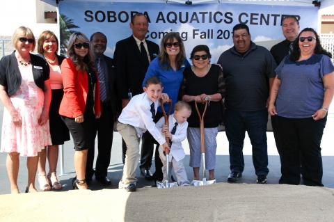 A ceremonial ground breaking for the Soboba Aquatics Center at San Jacinto High School brought smiles to the participants as School Board Member Deborah Rex’s grandsons Jared and Logan Hollist pitched in to help. From left, Trica Ojeda, Diane Perez, Jasmin Rubio, Willie Hamilton, John Norman, Deborah Rex, Rose Salgado, Isaiah Vivanco, Michael Castello and Kelli Hurtado A ceremonial ground breaking for the Soboba Aquatics Center at San Jacinto High School brought smiles to the participants as School Board Member Deborah Rex’s grandsons Jared and Logan Hollist pitched in to help. From left, Trica Ojeda, Diane Perez, Jasmin Rubio, Willie Hamilton, John Norman, Deborah Rex, Rose Salgado, Isaiah Vivanco, Michael Castello and Kelli Hurtado