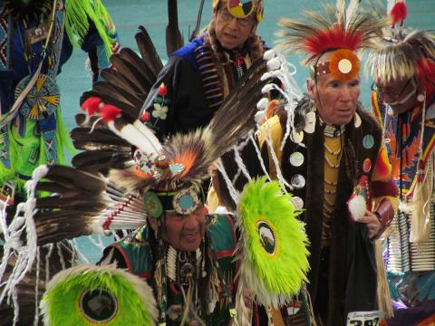 Several of the “Golden Age” men’s dancers made their way into the Soboba Outdoor Arena on Saturday for the 21st annual Inter-Tribal Powwow Several of the “Golden Age” men’s dancers made their way into the Soboba Outdoor Arena on Saturday for the 21st annual Inter-Tribal Powwow