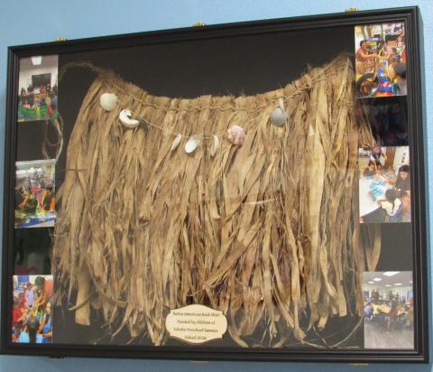 On display is a Native American bark skirt created by children at the Soboba Tribal Preschool Summer School this year On display is a Native American bark skirt created by children at the Soboba Tribal Preschool Summer School this year