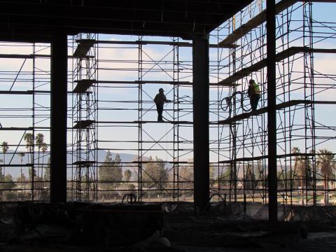 Construction workers continue to work on framing for the Soboba replacement casino and resort in San Jacinto Construction workers continue to work on framing for the Soboba replacement casino and resort in San Jacinto