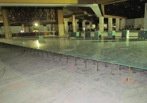 Raised access flooring for the replacement casino is nearing completion near the site of the future feature bar