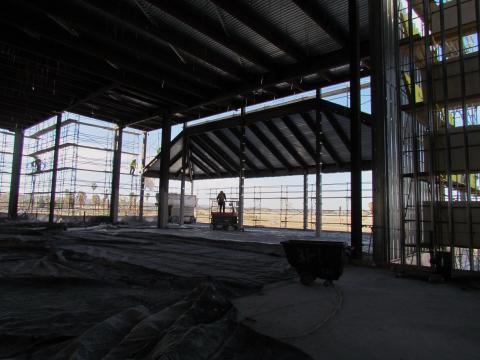 The vestibule of Soboba's replacement casino already has its lower roof in place but the entire building's roof will soon be in place The vestibule of Soboba's replacement casino already has its lower roof in place but the entire building's roof will soon be in place
