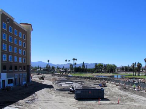 The Soboba resort's pool, center, has been dug out and treated with gunite, a sand and concrete material The Soboba resort's pool, center, has been dug out and treated with gunite, a sand and concrete material