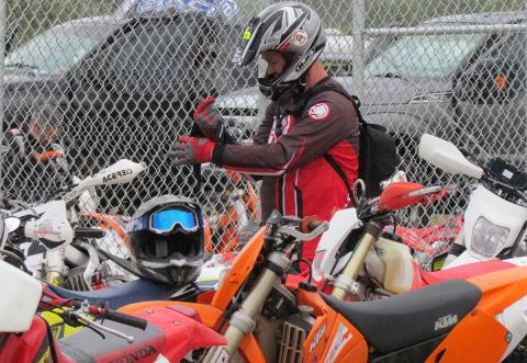 Chris Kanyr, of Rancho Cucamonga, gets geared up before the start of his first Soboba Trail Ride Chris Kanyr, of Rancho Cucamonga, gets geared up before the start of his first Soboba Trail Ride