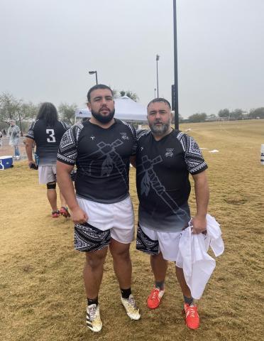 Brandon Karnes, left and his father Dustin Karnes play with the Indigenous Warriors Rugby Club, as well as other rugby teams