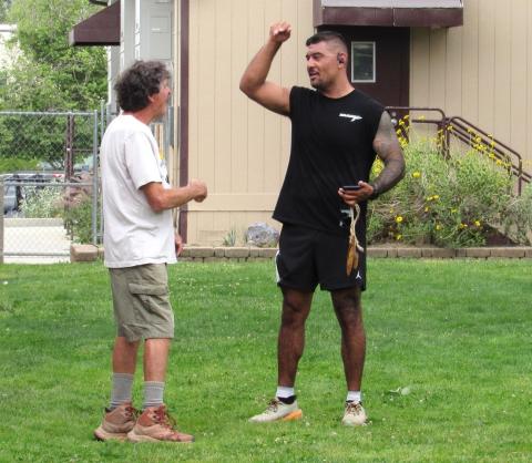 Half Marathon first-place winner Joe Sahagun tells NATRO founder and Race Director Sheldon Subith about his experience out on the trail for two hours, May 18 Half Marathon first-place winner Joe Sahagun tells NATRO founder and Race Director Sheldon Subith about his experience out on the trail for two hours, May 18