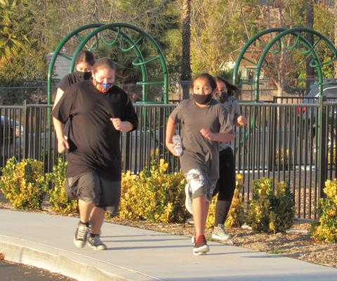 Soboba Cross Country team members during a recent practice are Nephreteri Salinas, 15, Nashashuk Resvaloso, 16, Nowaniiki Resvaloso, 10 and Akwaalimay Resvaloso, 11 Soboba Cross Country team members during a recent practice are Nephreteri Salinas, 15, Nashashuk Resvaloso, 16, Nowaniiki Resvaloso, 10 and Akwaalimay Resvaloso, 11