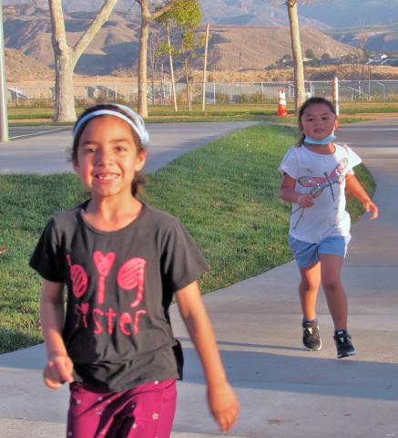 Kali Red Fox, left and Tónla Hurtado Laurenzana enjoy taking laps around the Soboba Sports Complex softball field during a recent practice for Inter Tribal Sports Cross Country’s Team Soboba Kali Red Fox, left and Tónla Hurtado Laurenzana enjoy taking laps around the Soboba Sports Complex softball field during a recent practice for Inter Tribal Sports Cross Country’s Team Soboba