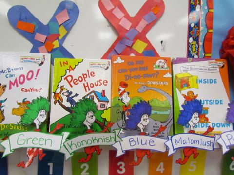 Soboba Tribal Preschool students learn their colors in English and Luiseño as part of the Dr. Seuss birthday celebration week Soboba Tribal Preschool students learn their colors in English and Luiseño as part of the Dr. Seuss birthday celebration week