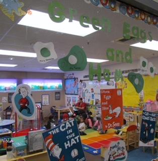 Pre-K students celebrated Dr. Seuss with Green Eggs and Ham activities and reading of the book by teacher Amanda Vallin Pre-K students celebrated Dr. Seuss with Green Eggs and Ham activities and reading of the book by teacher Amanda Vallin