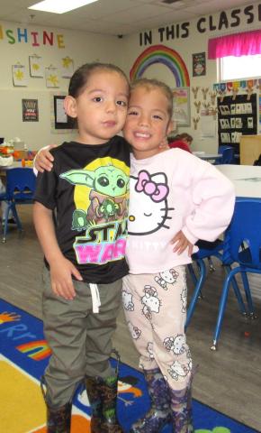 Kut and Paa’kal Vega-Castello celebrate the 70s in their Pre-K classroom during Silly Week at the Soboba Tribal Preschool Kut and Paa’kal Vega-Castello celebrate the 70s in their Pre-K classroom during Silly Week at the Soboba Tribal Preschool