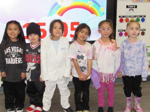 Pre-K students dressed in outfits that spanned several decades during Silly Week at the Soboba Tribal Preschool. From left, Kwiinamush Maxcy, Paaxa Lindsey, Cygnus Swan, Marcie Brane, Aurora Lopez and Moyla Castello Pre-K students dressed in outfits that spanned several decades during Silly Week at the Soboba Tribal Preschool. From left, Kwiinamush Maxcy, Paaxa Lindsey, Cygnus Swan, Marcie Brane, Aurora Lopez and Moyla Castello