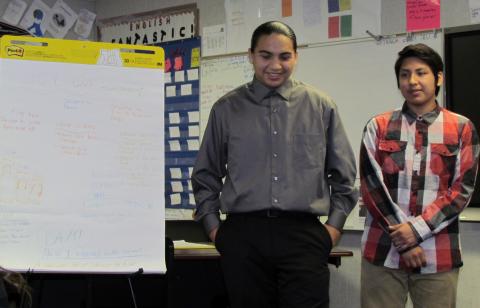 Jerome Salgado and Caanan Tubby were in one of the four groups of tenth-graders at Noli Indian School who had to present a product idea as part of their Interview Skills Day on Feb. 13 Jerome Salgado and Caanan Tubby were in one of the four groups of tenth-graders at Noli Indian School who had to present a product idea as part of their Interview Skills Day on Feb. 13