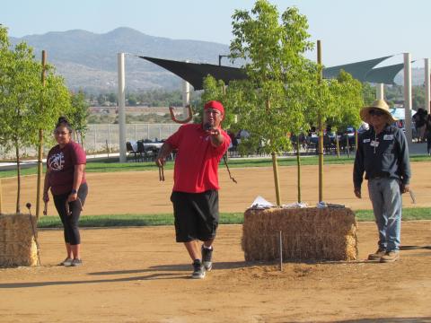 Steve Lopez, center, competes in a horseshoe tournament during Soboba Parks and Recreation’s Tribal Community Independence Day Celebration that also launched the updated Sports Complex facilities Steve Lopez, center, competes in a horseshoe tournament during Soboba Parks and Recreation’s Tribal Community Independence Day Celebration that also launched the updated Sports Complex facilities