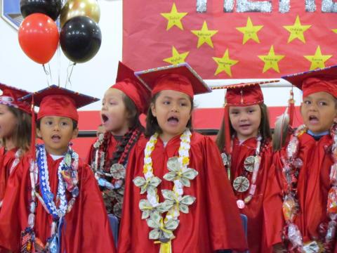 The Soboba Tribal Preschool pre-kindergarten class performed a few songs for guests attending their promotion ceremony on June 14 The Soboba Tribal Preschool pre-kindergarten class performed a few songs for guests attending their promotion ceremony on June 14