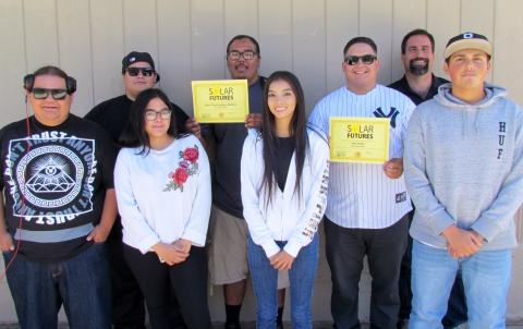 Seven Noli Indian School students recently completed a job-training program sponsored by GRID Alternatives. From left, Gilbert Vallejo, Raymond Barsz, Erika Modesto, Steve Medina, Sabrina Smestad, Jesy Sigler, Noli science teacher Jay Dagostino and Gabriel Gomez Seven Noli Indian School students recently completed a job-training program sponsored by GRID Alternatives. From left, Gilbert Vallejo, Raymond Barsz, Erika Modesto, Steve Medina, Sabrina Smestad, Jesy Sigler, Noli science teacher Jay Dagostino and Gabriel Gomez
