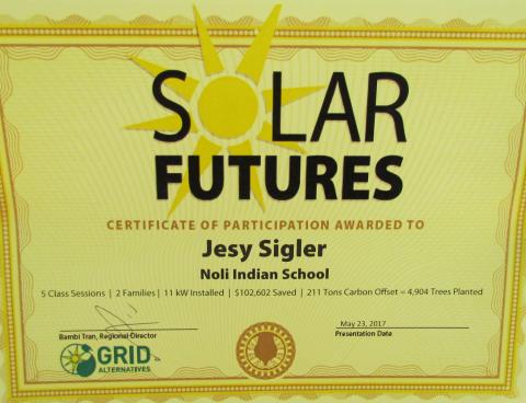 Seven Noli Indian School students completed a classroom and hands-on Solar Futures program to learn about installing solar energy panels, which gave them work experience they can use for future careers in the industry Seven Noli Indian School students completed a classroom and hands-on Solar Futures program to learn about installing solar energy panels, which gave them work experience they can use for future careers in the industry