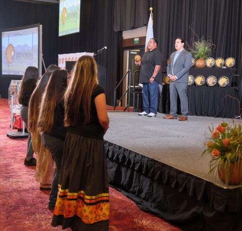 Wayne Nelson of the Inter-Tribal Bird Singers, left, is joined by Steven Estrada for one of the social bird songs at Soboba’s Academic Achievement Awards Ceremony, July 20 Wayne Nelson of the Inter-Tribal Bird Singers, left, is joined by Steven Estrada for one of the social bird songs at Soboba’s Academic Achievement Awards Ceremony, July 20