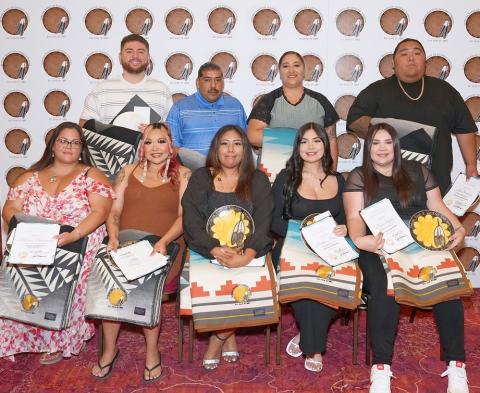 Students who earned their college degrees or vocational certifications are honored with a certificate, cash envelope, lanyard, Pendleton blanket and a commemorative plate at the 2024 Academic Achievement Awards Ceremony, July 28 Students who earned their college degrees or vocational certifications are honored with a certificate, cash envelope, lanyard, Pendleton blanket and a commemorative plate at the 2024 Academic Achievement Awards Ceremony, July 28