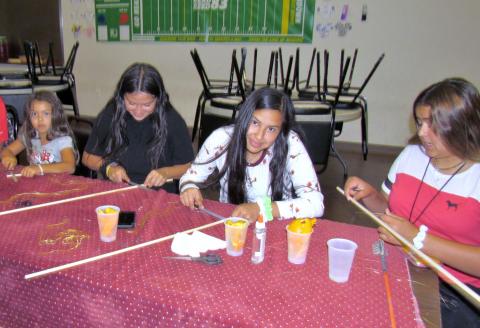 Students work on making arrows during a recent Summer Youth Academy workshop at the Soboba Indian Reservation on July 23. From left, Selena Rivera, Tanya Rivera, Luisa Rivera and Hattie Arres Students work on making arrows during a recent Summer Youth Academy workshop at the Soboba Indian Reservation on July 23. From left, Selena Rivera, Tanya Rivera, Luisa Rivera and Hattie Arres