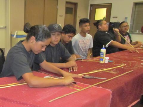 Participants from Soboba Tribal TANF’s Summer Youth Academy work on making arrows during a recent workshop at the Soboba Indian Reservation Participants from Soboba Tribal TANF’s Summer Youth Academy work on making arrows during a recent workshop at the Soboba Indian Reservation