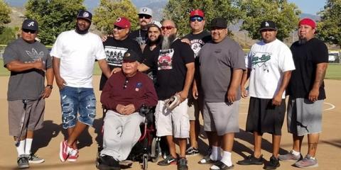 Gerald Norte, father of this year’s honorarium Jeffery Norte, is surrounded by friends and family before he threw out the first pitch of this year’s N.I.A.A. All Native Fastpitch Softball Tournament at the Soboba Sports Complex on Sept. 20. Gerald Norte, father of this year’s honorarium Jeffery Norte, is surrounded by friends and family before he threw out the first pitch of this year’s N.I.A.A. All Native Fastpitch Softball Tournament at the Soboba Sports Complex on Sept. 20.