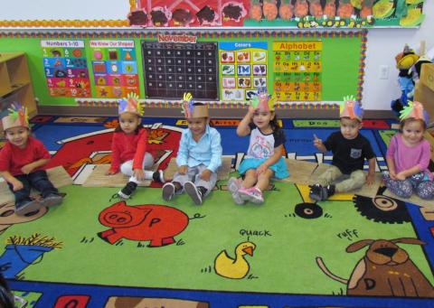 Several students in the two-year-old class at the Soboba Tribal Preschool sang songs during Family Feast day on Nov. 16. They made turkey “feathers” from their handprints for hats Several students in the two-year-old class at the Soboba Tribal Preschool sang songs during Family Feast day on Nov. 16. They made turkey “feathers” from their handprints for hats