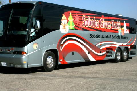 The Soboba Gives Back bus delivers hundreds of donated toys to the San Jacinto Unified School District warehouse each year for its holiday program The Soboba Gives Back bus delivers hundreds of donated toys to the San Jacinto Unified School District warehouse each year for its holiday program