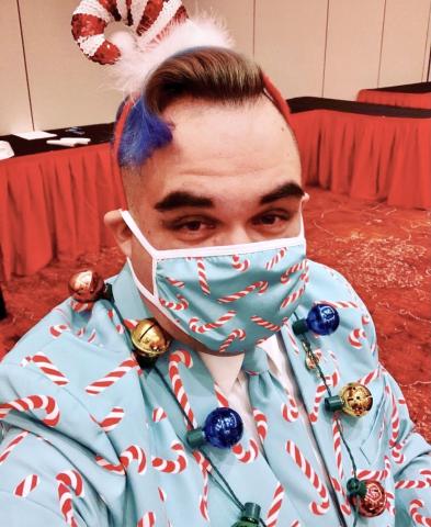 Longtime volunteer Joey Placencia gets into the spirit of Christmas at the Soboba Gives Back! Toy Drive, held at the Soboba Casino Resort. *Photos by Erika London/My City Youth Center Longtime volunteer Joey Placencia gets into the spirit of Christmas at the Soboba Gives Back! Toy Drive, held at the Soboba Casino Resort. *Photos by Erika London/My City Youth Center