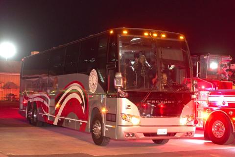 Soboba Foundation President Dondi Silvas waves as the unloaded bus leaves the SJUSD warehouse parking lot Soboba Foundation President Dondi Silvas waves as the unloaded bus leaves the SJUSD warehouse parking lot