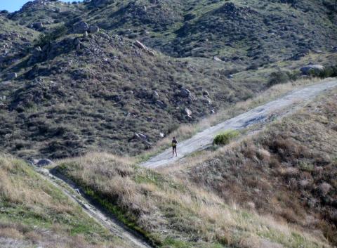 Jade Morillo makes her way down the path near the end of the 10K Trail Race at the Soboba Reservation, where she placed first for her age division and first overall for female participants Jade Morillo makes her way down the path near the end of the 10K Trail Race at the Soboba Reservation, where she placed first for her age division and first overall for female participants