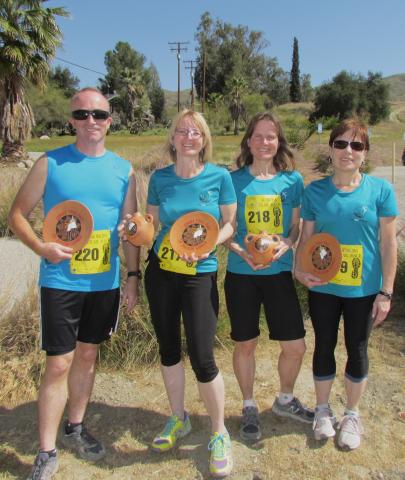 A team from Golden Era Productions had a productive day on the Soboba Reservation course at the seventh annual Trail Race. From left, Ben Sproule, Uli Ginter, Bernadette Mueller and Linda Sukkestad A team from Golden Era Productions had a productive day on the Soboba Reservation course at the seventh annual Trail Race. From left, Ben Sproule, Uli Ginter, Bernadette Mueller and Linda Sukkestad
